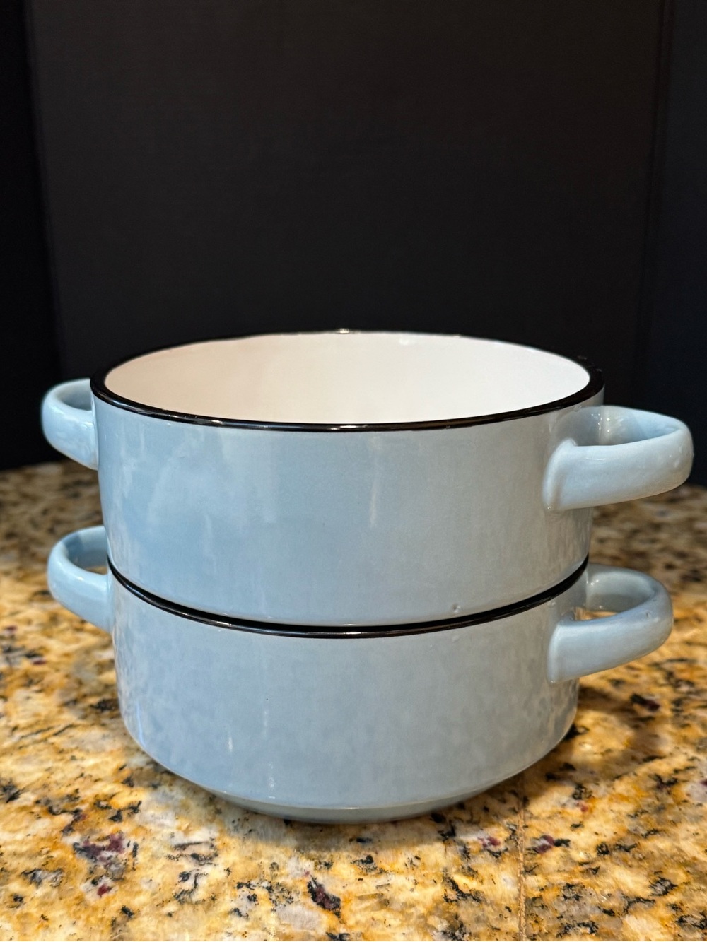 Light Blue Ceramic Double Handled Soup Bowls set of 2: Ecodeco: 16 oz